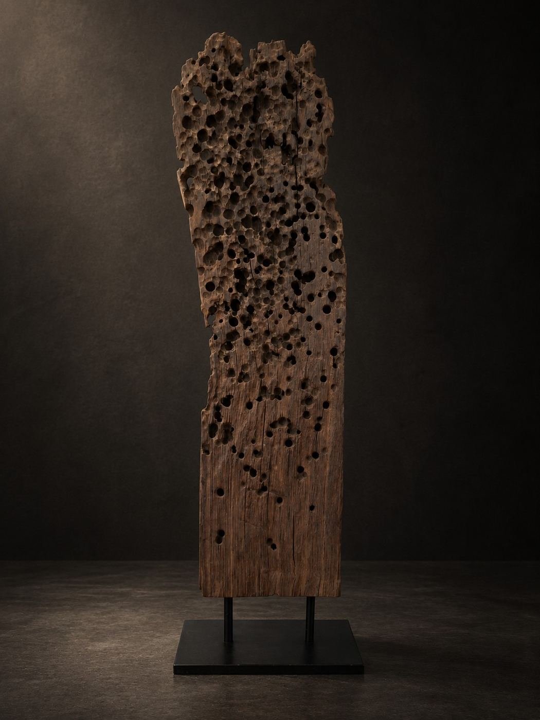 The Mahakam Archive II, naturally eroded reclaimed timber from the mahakam river, shown complete