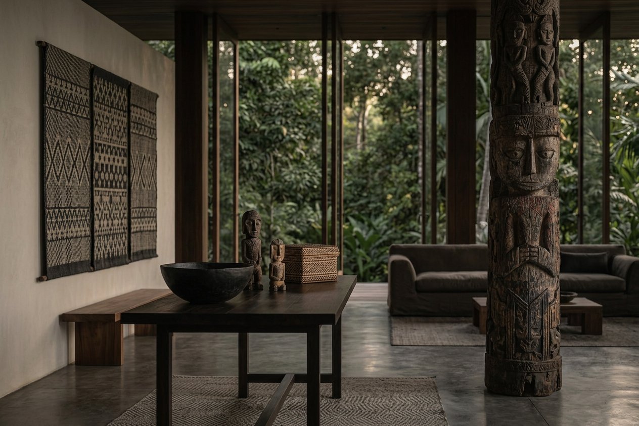 Monumental carved wood and handwoven rattan objects from Borneo at BORNEO CURATED